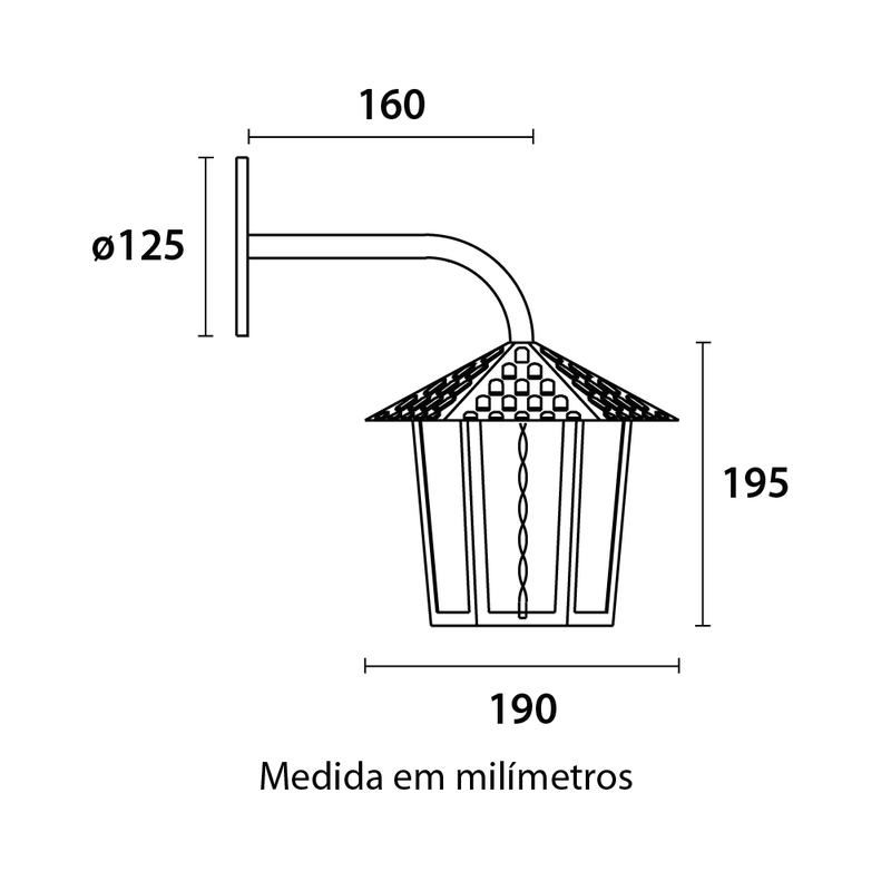 arandela colonial sextavada curvamedidas