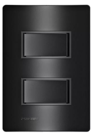 Conjunto 2 Teclas Interruptor Simples Embutir Revitá Soprano Preto