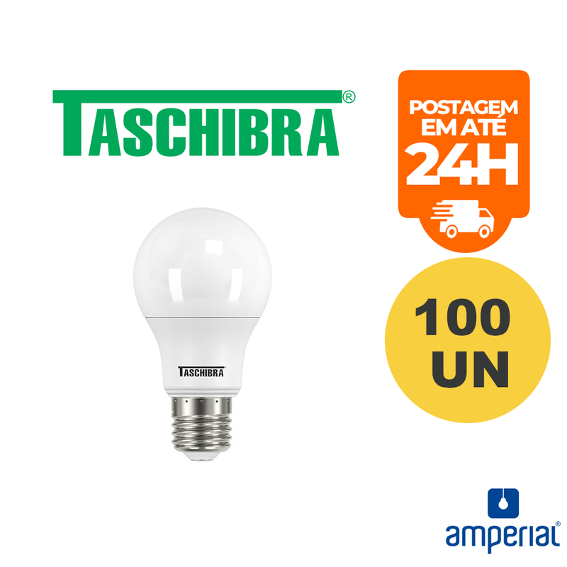 Kit 100 Lâmpadas Bulbo Led Taschibra TKL60 9W E27 Autovolt 100