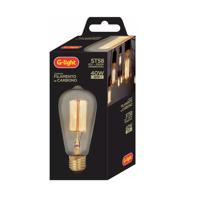 Lâmpada de Filamento de Carbono G-light Dimerizável ST58 E27 40W 127V