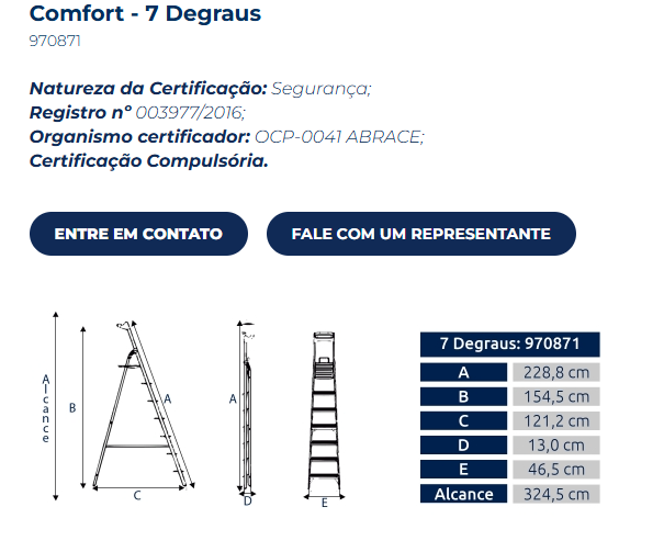 ficha tecnica escada comfort 7 degraus